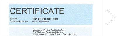 Certificate ČSN EN ISO 9001:2009